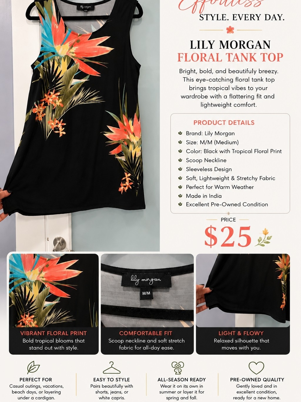 Black Tropical Floral Tank Top
